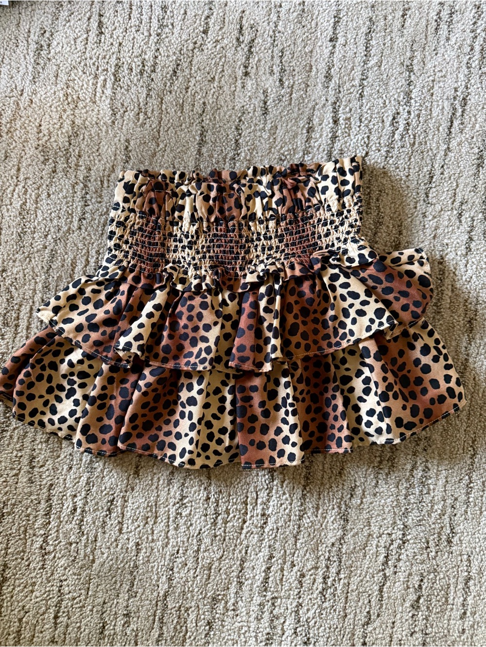 Janie and Jack Black, Brown, Cream Leopard Print Smocked Tiered Mini Skirt